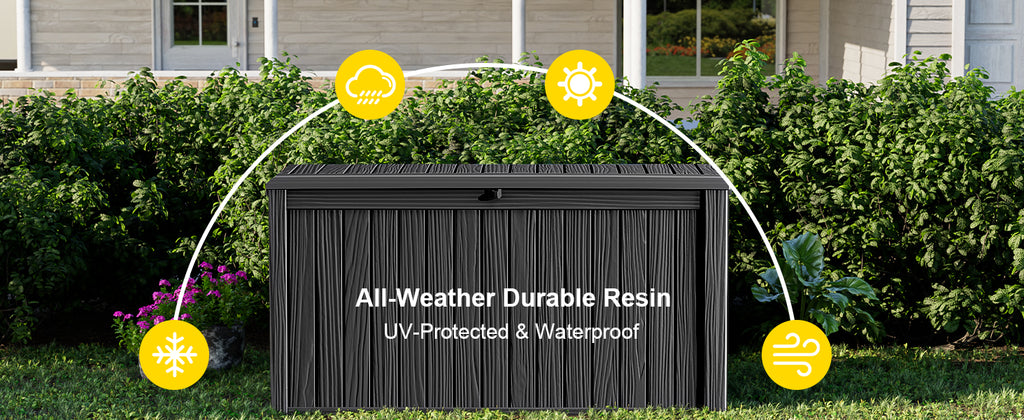 200 Gallon Outdoor Deck Box, Lockable Waterproof Outdoor StoraBoxes For Garden Tools,Indoor Cushions,Accessories Outside StoraResin Weatherproof Container(Black)