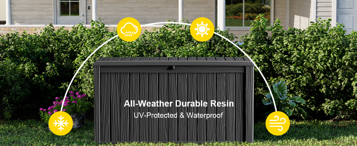 200 Gallon Outdoor Deck Box, Lockable Waterproof Outdoor StoraBoxes For Garden Tools,Indoor Cushions,Accessories Outside StoraResin Weatherproof Container(Black)