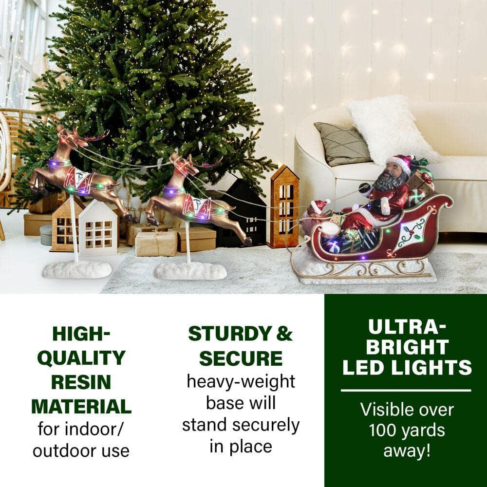 23 in. Christmas African American Santa Sleigh and Flying Reindeer 3-Piece Set