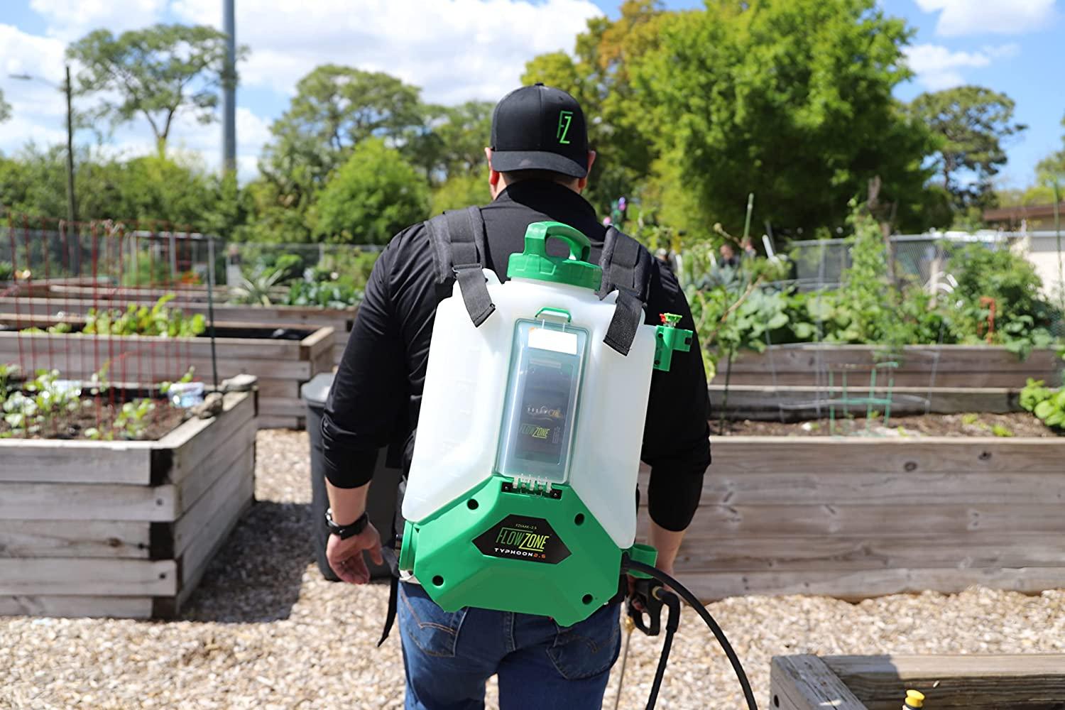 flowzone typhoon 2.5 variable-pressure 5-position battery powered backpack sprayer (4-gallon)