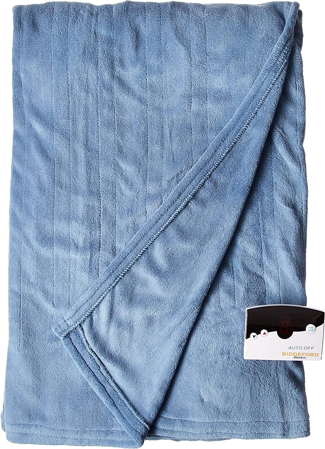 Biddeford Micro Plush Electric Heated Blanket with Digital Controller  Twin  Denim Blue