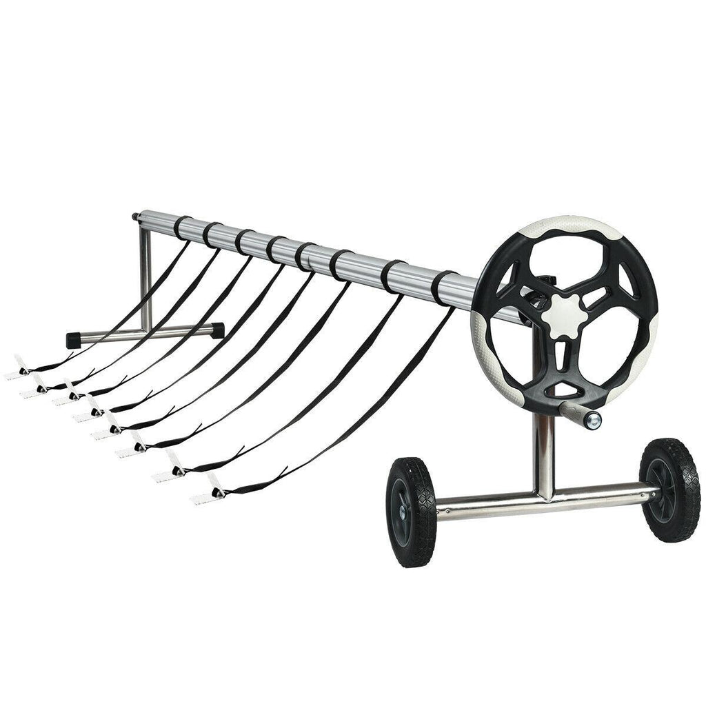costway 18 ft pool cover reel set aluminum in-ground swimming solar cover reel