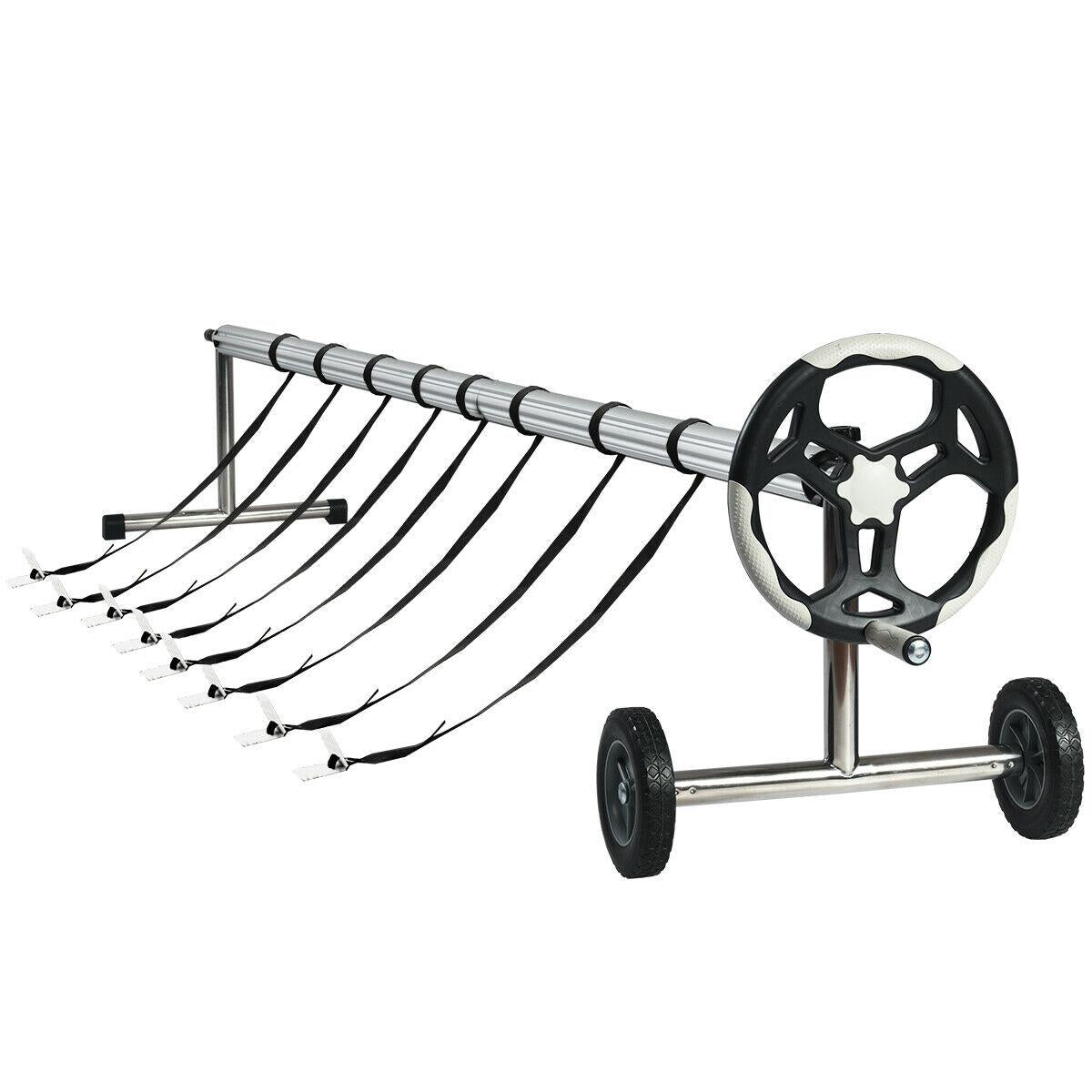 costway 18 ft pool cover reel set aluminum in-ground swimming solar cover reel