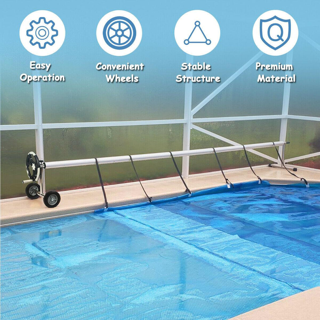 costway 18 ft pool cover reel set aluminum in-ground swimming solar cover reel