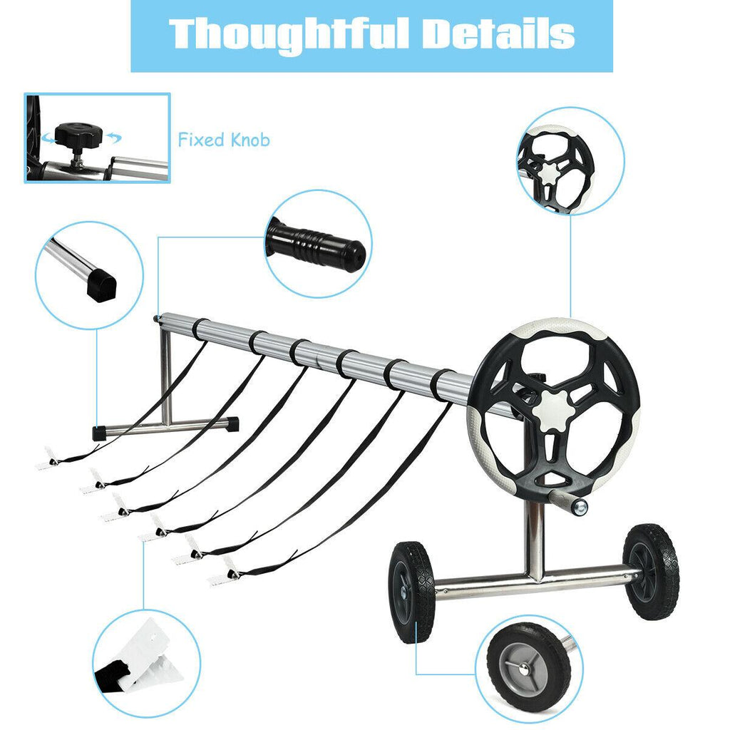 costway 18 ft pool cover reel set aluminum in-ground swimming solar cover reel