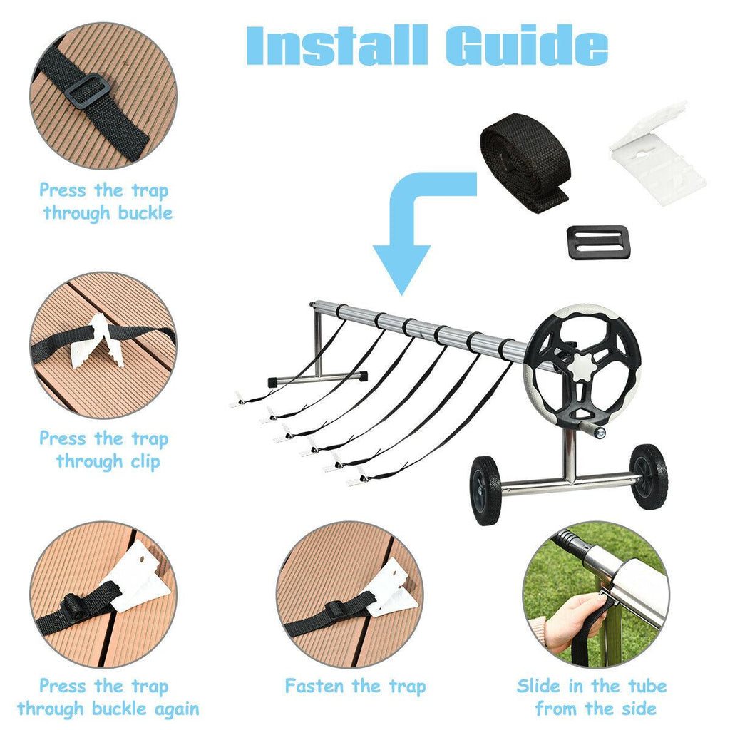 costway 18 ft pool cover reel set aluminum in-ground swimming solar cover reel