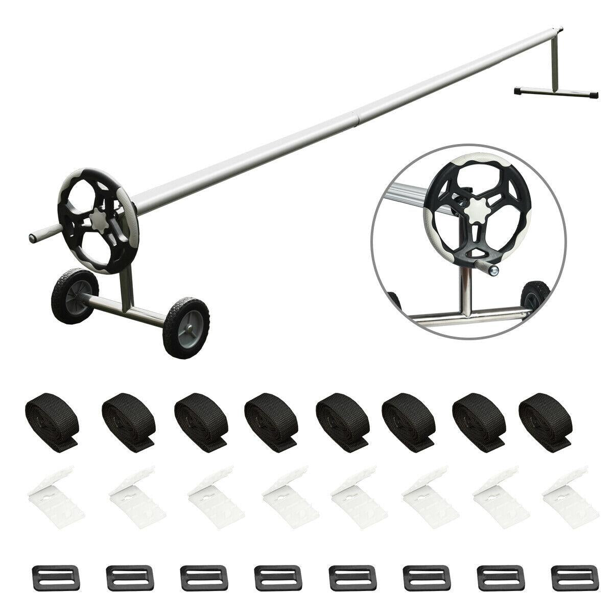 costway 18 ft pool cover reel set aluminum in-ground swimming solar cover reel