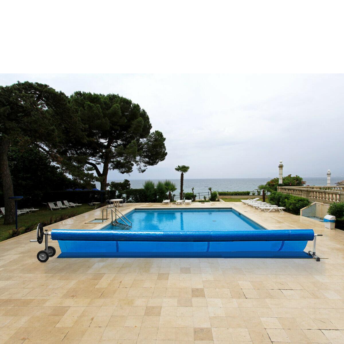 costway 18 ft pool cover reel set aluminum in-ground swimming solar cover reel