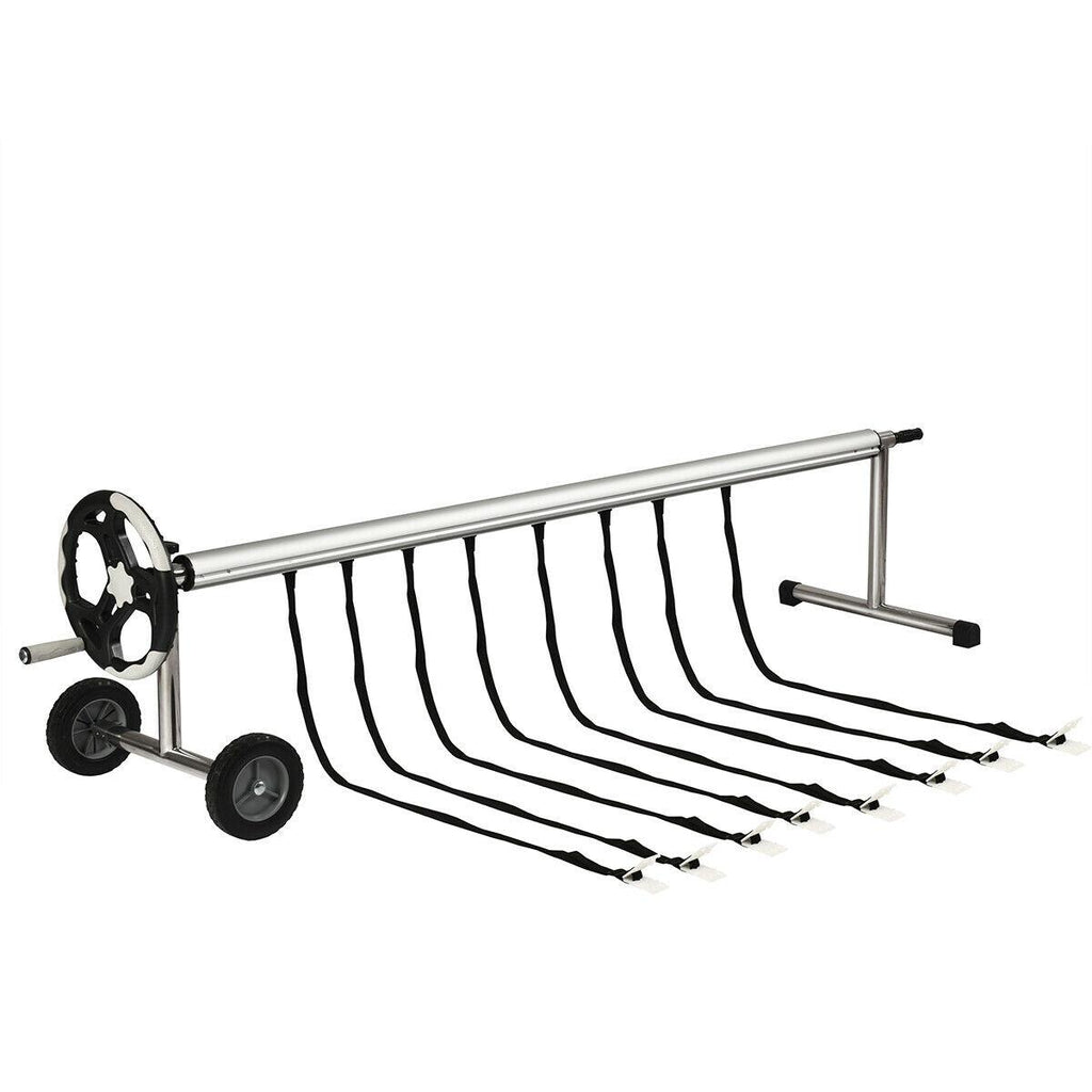 costway 18 ft pool cover reel set aluminum in-ground swimming solar cover reel