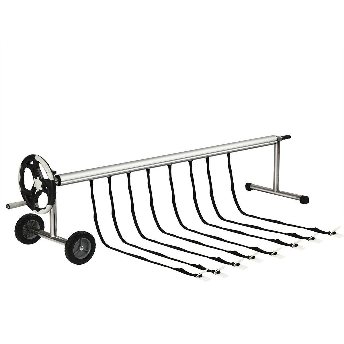 costway 18 ft pool cover reel set aluminum in-ground swimming solar cover reel