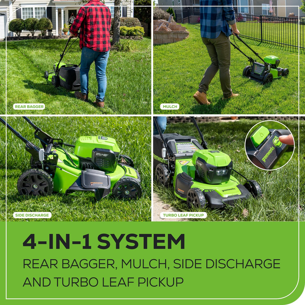48V (24V x 2) 20" Brushless Cordless Lawn Mower + 12" String Trimmer + 320 CFM Leaf Blower Combo Kit with (2) 4.0Ah Batteries &amp; Dual Port Fast Charger
