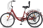 Adult Tricycles, 3 Wheel Bikes for Adults 20/24/26 inch 7 Speed Adult Trikes Bicycles Cruise Trike with LarBasket for Recreation, Shopping, Exercise Men's Women's Bike