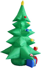 TWO CHRISTMAS PARTY DECORATIONS BUNDLE, Includes 8 Foot Tall Inflatable Green Christmas Tree with Multicolor Gift Boxes, and 8 Foot Tall Inflatable Snowman Globe with Penguin and Christmas Tree Blowup