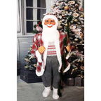 5 ft. Christmas Standing Santa Claus Holding a Staff and Wearing a Tweed Jacket with White Fur Trim