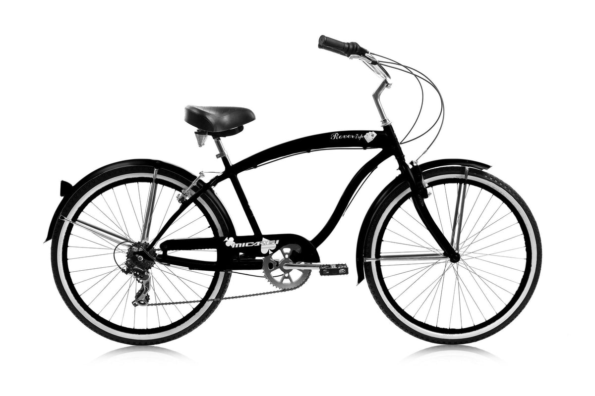 26" ROVER 7 Speed  TX-35 Beach Cruiser Matte Black Rims 36H  Steel Spokes One Piece Crank V-Brake Front and Back Fenders Bicycle
