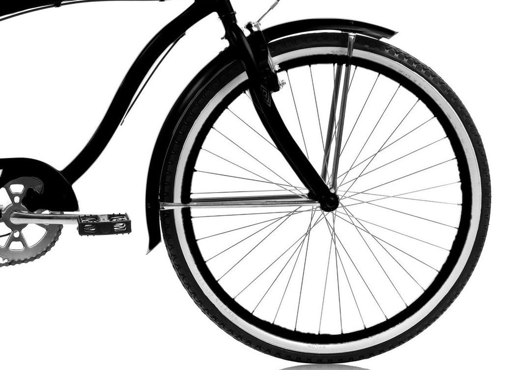 26" ROVER 7 Speed  TX-35 Beach Cruiser Matte Black Rims 36H  Steel Spokes One Piece Crank V-Brake Front and Back Fenders Bicycle