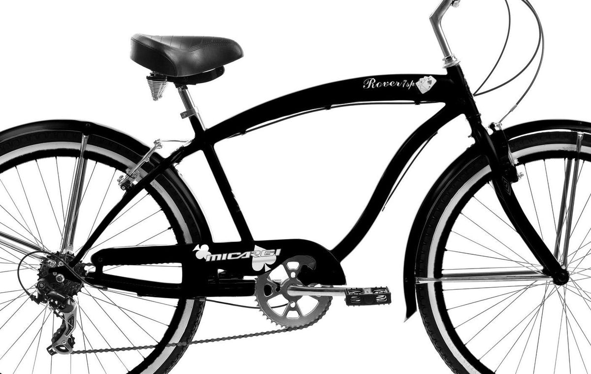 26" ROVER 7 Speed  TX-35 Beach Cruiser Matte Black Rims 36H  Steel Spokes One Piece Crank V-Brake Front and Back Fenders Bicycle