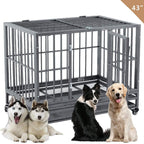 SUNCOO 43" Heavy Duty Dog Crate Pet Kennel Rust-Resistant Metal CaPlaypen w/Tray Castor Indestructible (L43 x W30 xH34)