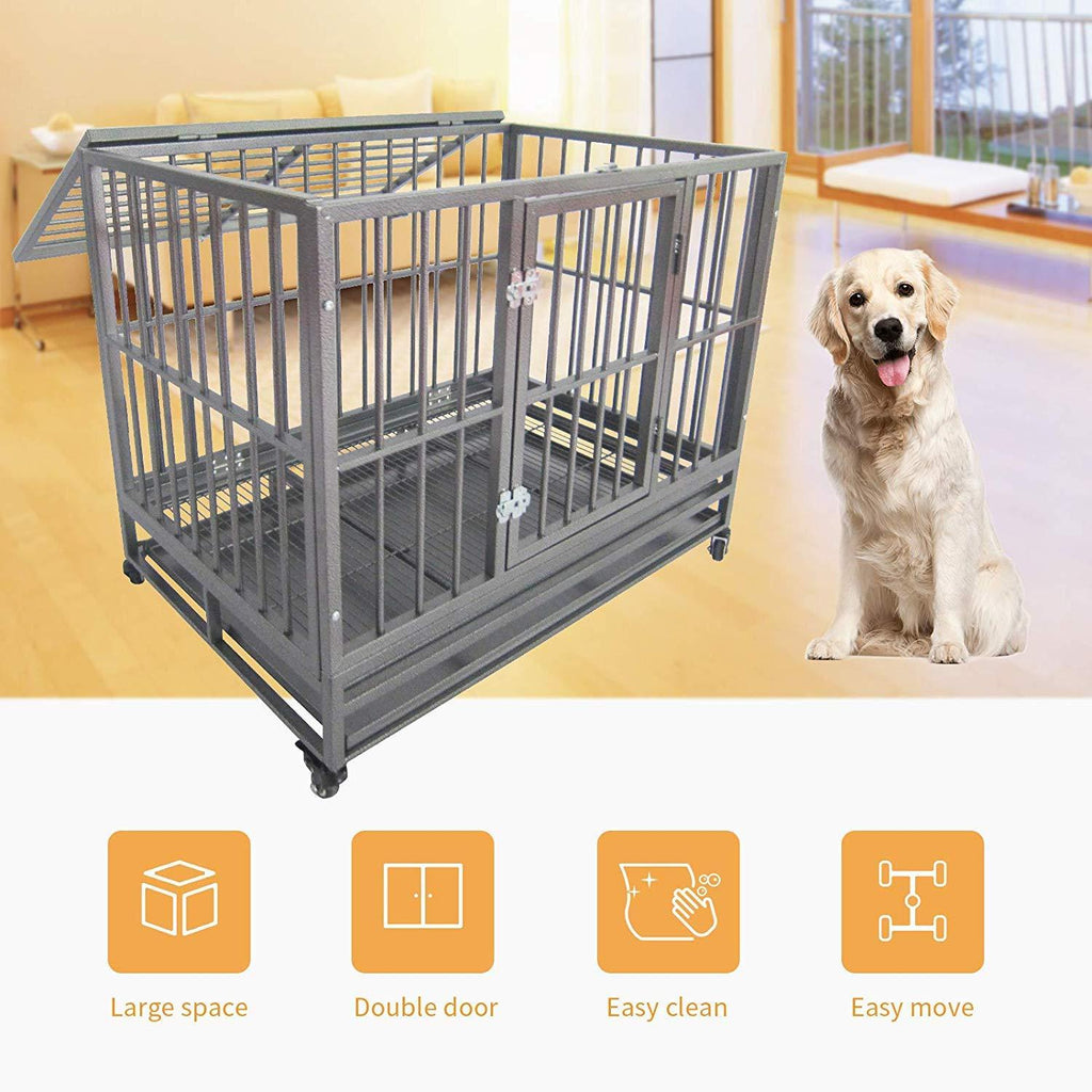 SUNCOO 43" Heavy Duty Dog Crate Pet Kennel Rust-Resistant Metal CaPlaypen w/Tray Castor Indestructible (L43 x W30 xH34)