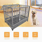 SUNCOO 43" Heavy Duty Dog Crate Pet Kennel Rust-Resistant Metal CaPlaypen w/Tray Castor Indestructible (L43 x W30 xH34)
