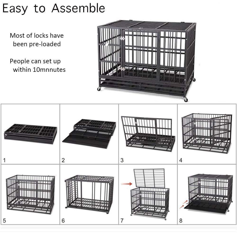 SUNCOO 43" Heavy Duty Dog Crate Pet Kennel Rust-Resistant Metal CaPlaypen w/Tray Castor Indestructible (L43 x W30 xH34)