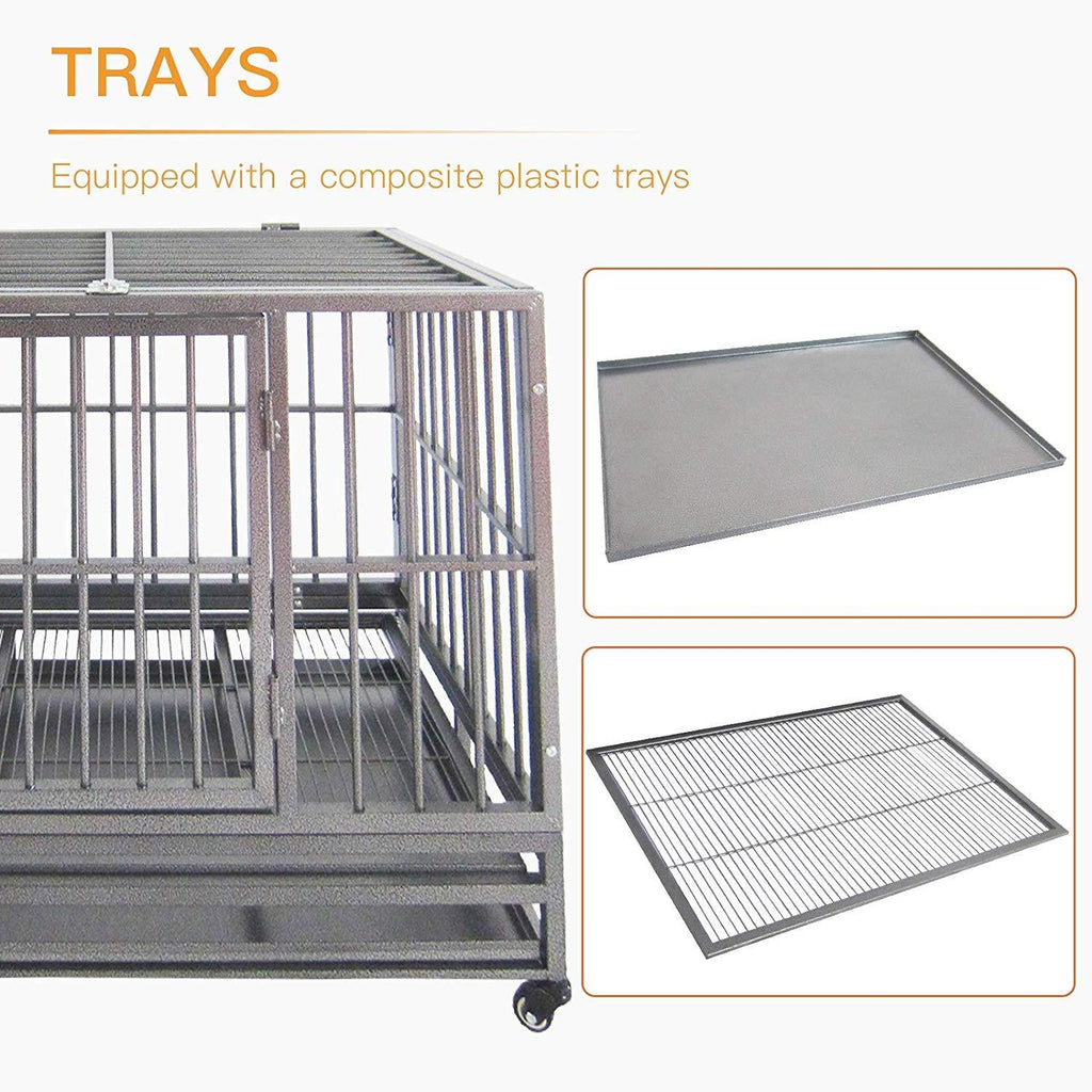 SUNCOO 43" Heavy Duty Dog Crate Pet Kennel Rust-Resistant Metal CaPlaypen w/Tray Castor Indestructible (L43 x W30 xH34)