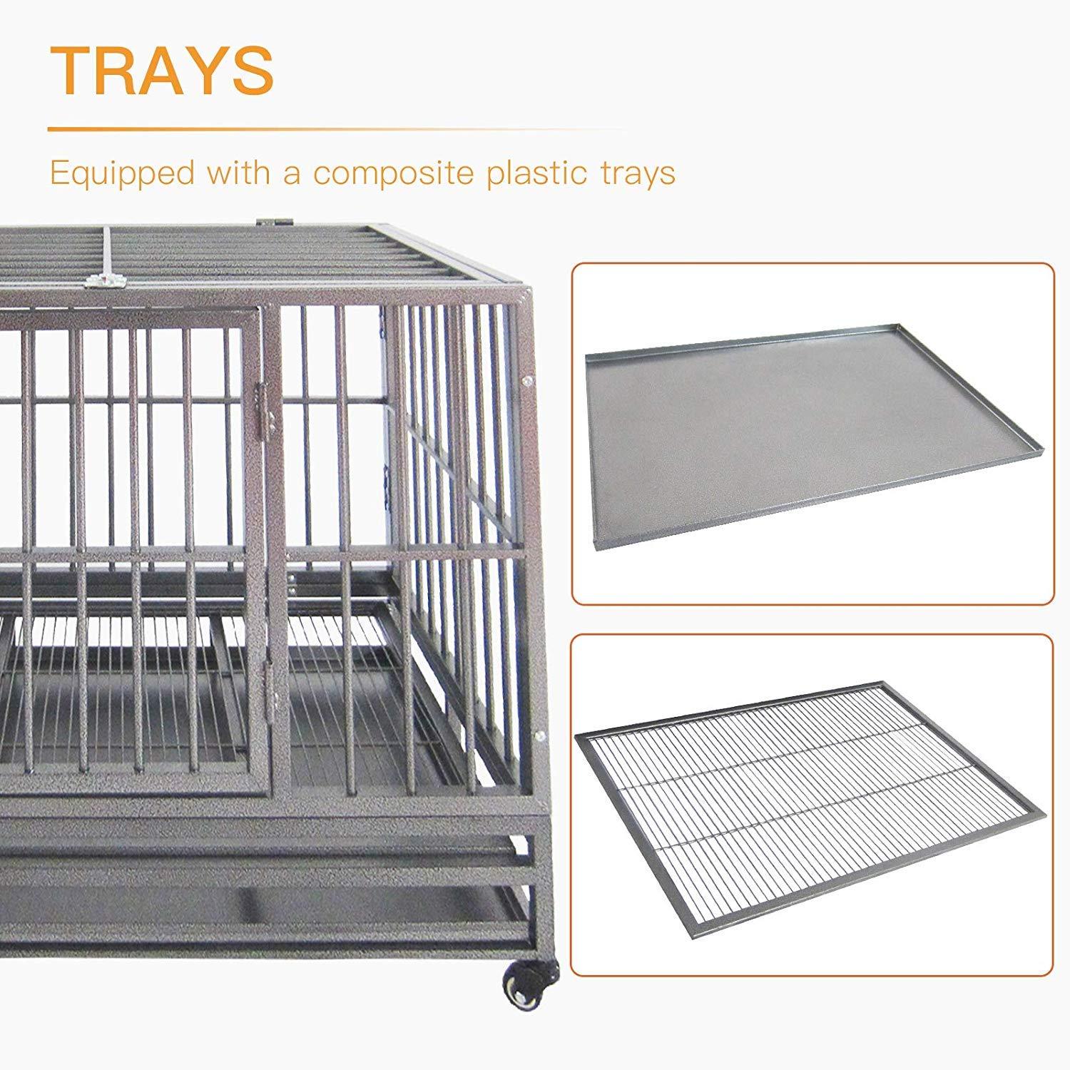 SUNCOO 43" Heavy Duty Dog Crate Pet Kennel Rust-Resistant Metal CaPlaypen w/Tray Castor Indestructible (L43 x W30 xH34)