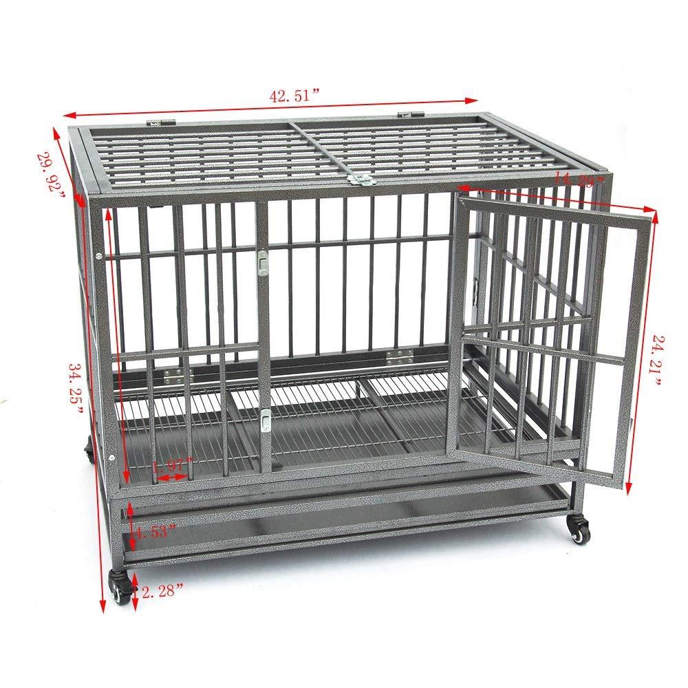SUNCOO 43" Heavy Duty Dog Crate Pet Kennel Rust-Resistant Metal CaPlaypen w/Tray Castor Indestructible (L43 x W30 xH34)