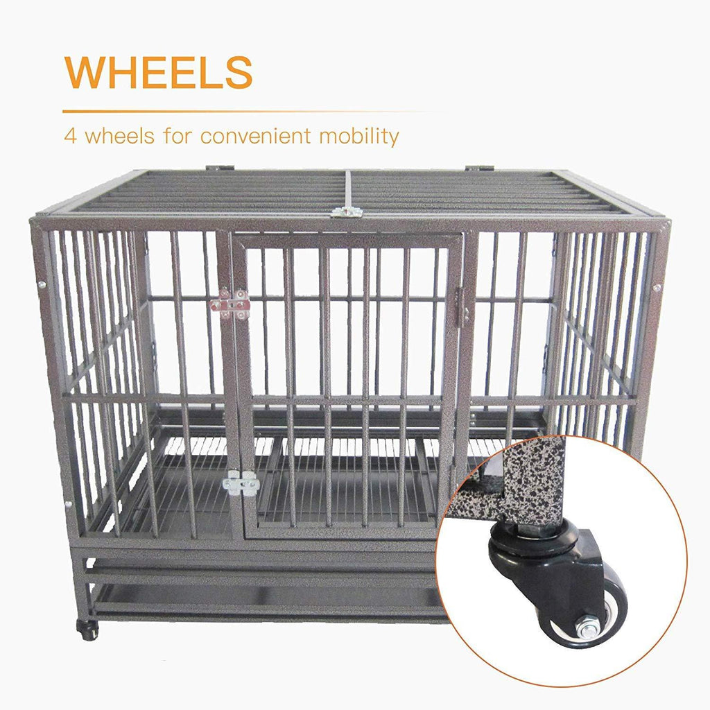 SUNCOO 43" Heavy Duty Dog Crate Pet Kennel Rust-Resistant Metal CaPlaypen w/Tray Castor Indestructible (L43 x W30 xH34)