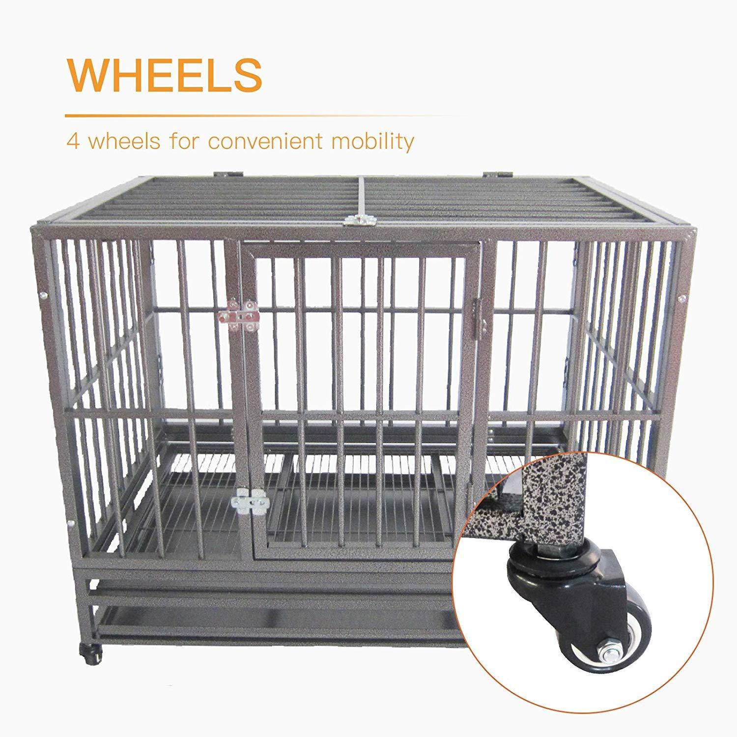 SUNCOO 43" Heavy Duty Dog Crate Pet Kennel Rust-Resistant Metal CaPlaypen w/Tray Castor Indestructible (L43 x W30 xH34)