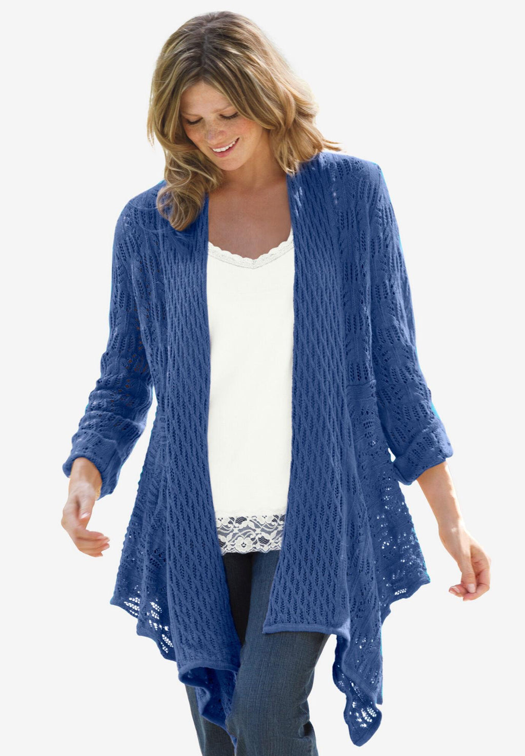 open front pointelle cardigan