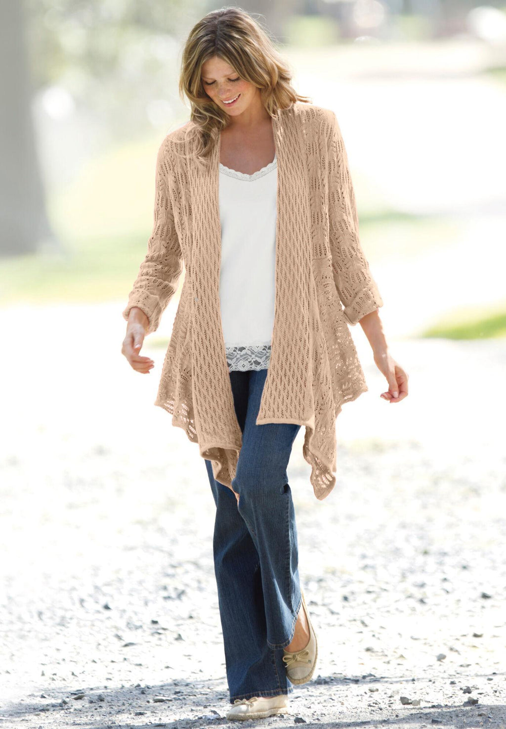 open front pointelle cardigan