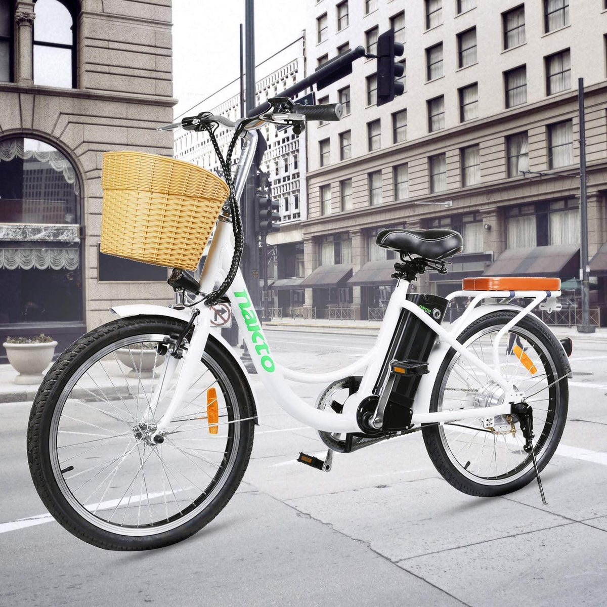 BRIGHT GG  22 inch City Electric Bike for Adults Women Ebike with 36V10A Lithium Battery and 250W Motor,White Electric Bicycle with Charger