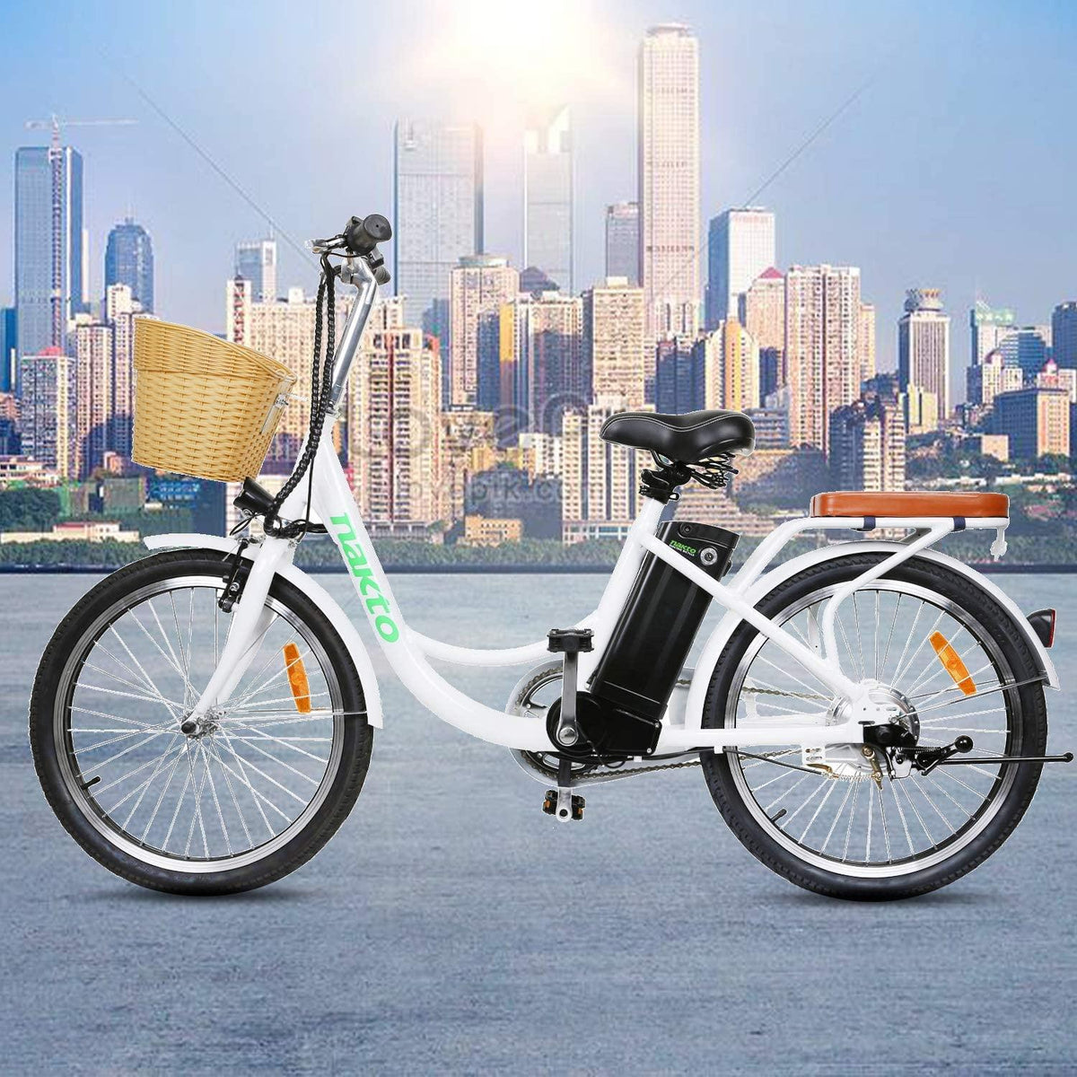 BRIGHT GG  22 inch City Electric Bike for Adults Women Ebike with 36V10A Lithium Battery and 250W Motor,White Electric Bicycle with Charger