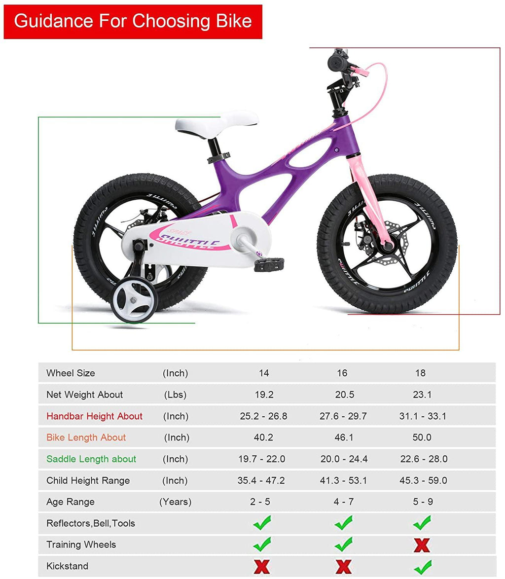 Royalbaby Kids Bike Boys Girls Space Shuttle Purple 16 In. Magnesium 2 Hand Disc Brakes Training Wheels and Kickstand
