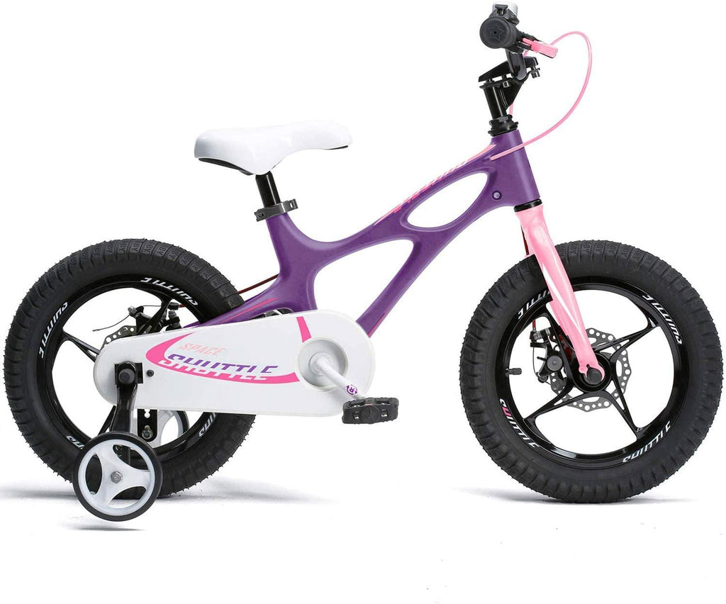 Royalbaby Kids Bike Boys Girls Space Shuttle Purple 16 In. Magnesium 2 Hand Disc Brakes Training Wheels and Kickstand