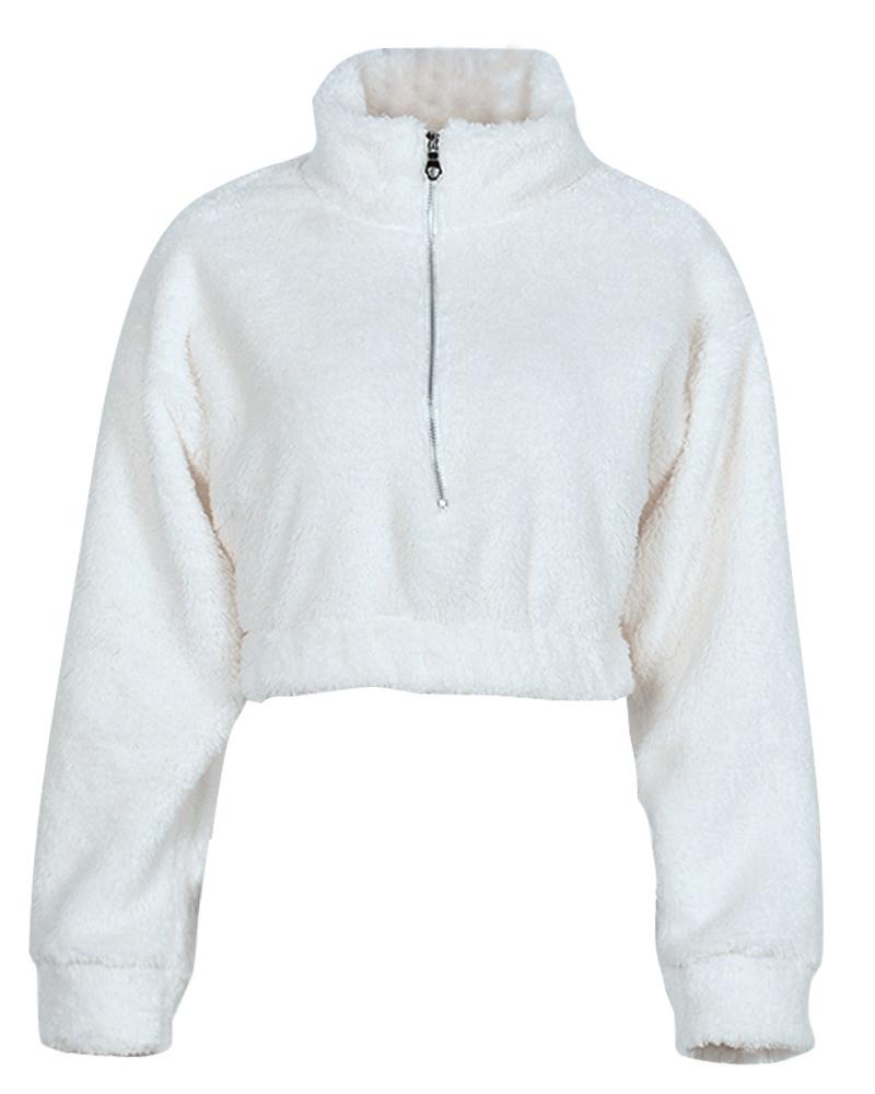 fluffy long sleeve zipper design sweatshirt