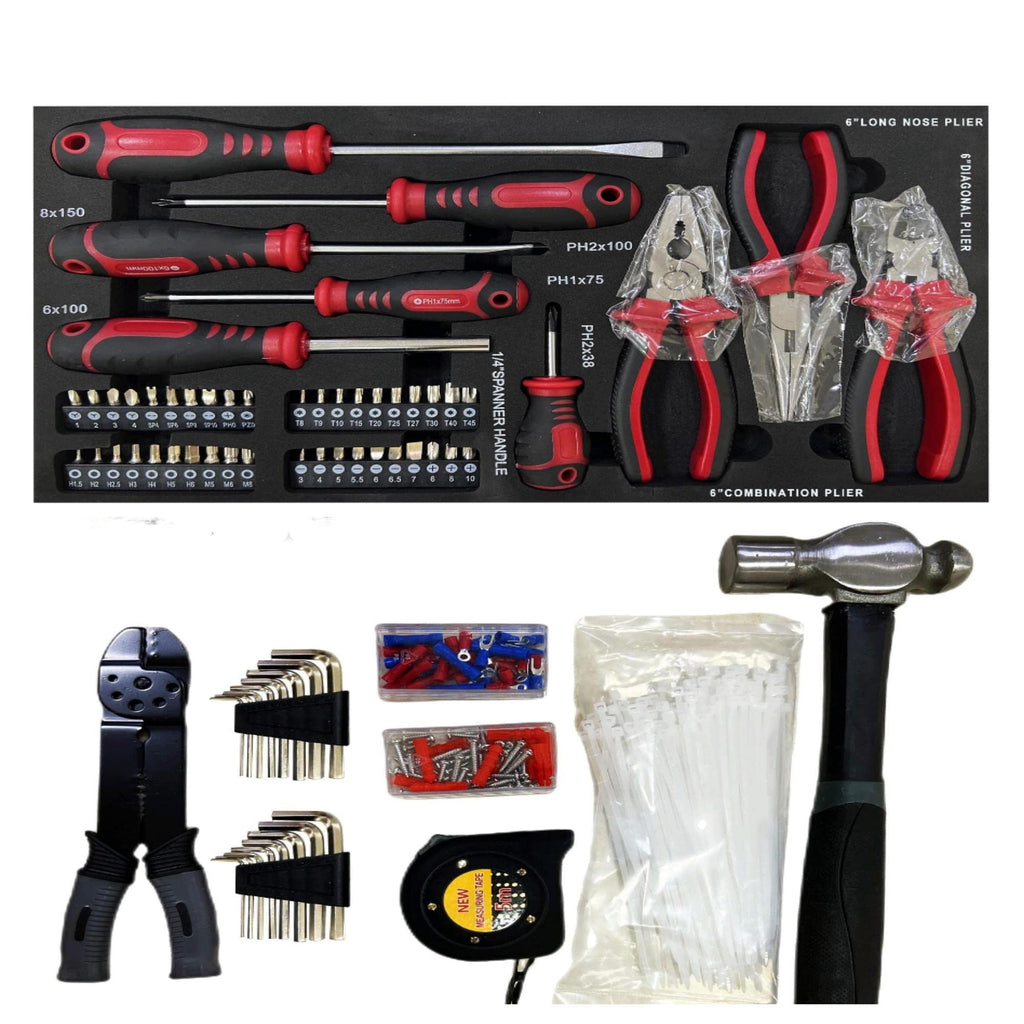 439PCS Tool Set, Mechanic Tool Set for Home, Tool Box Set 4-Tier Socket Wrench Ratchet Plier Nails, Home Tool Set Mechanics Kit with 3 Drawers Organizer for Adults Man Handyman, Red