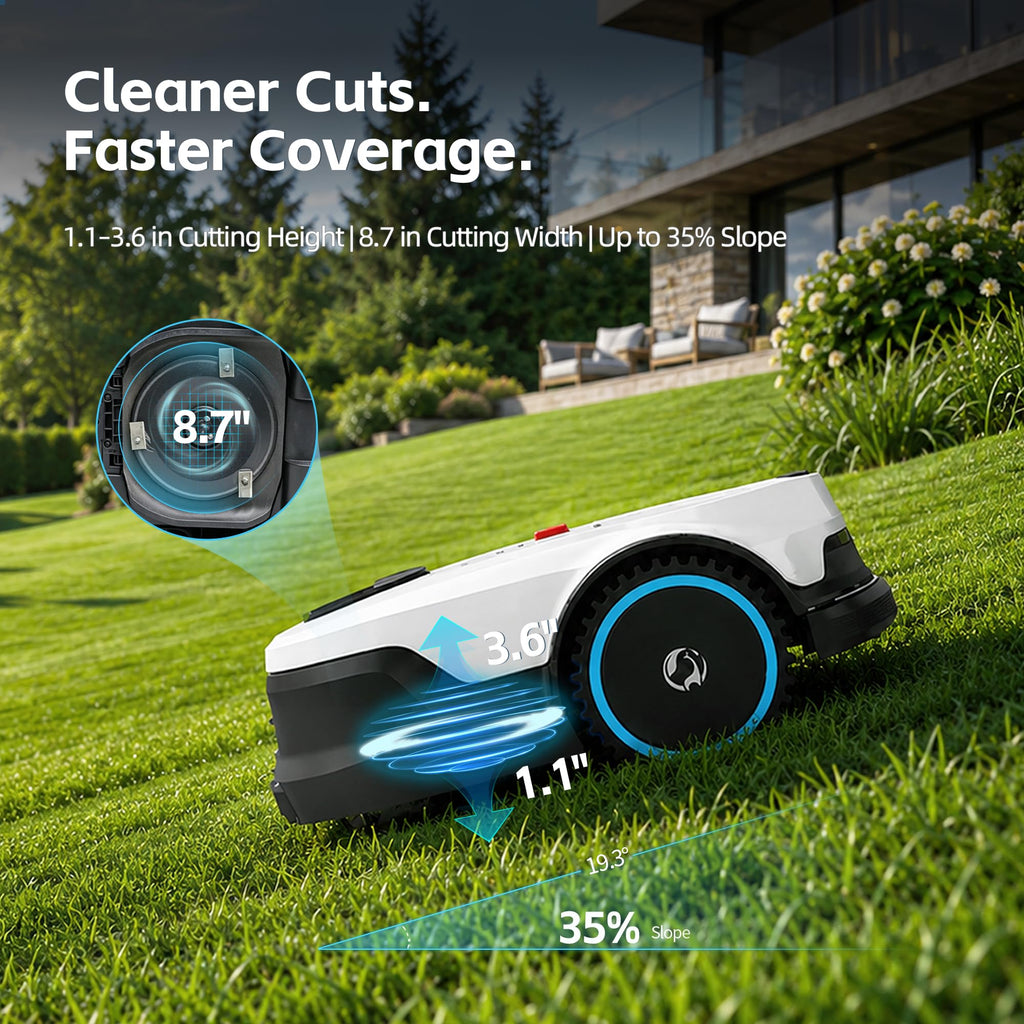 Lawn Mower, Visual+RTK Navigation, Works Under Trees, No Wire, Covers Up to 1/4 Acre, Robotic Mower with Auto Mapping &amp; 6000mAh high-Capacity Battery