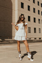 off shoulder white dress
