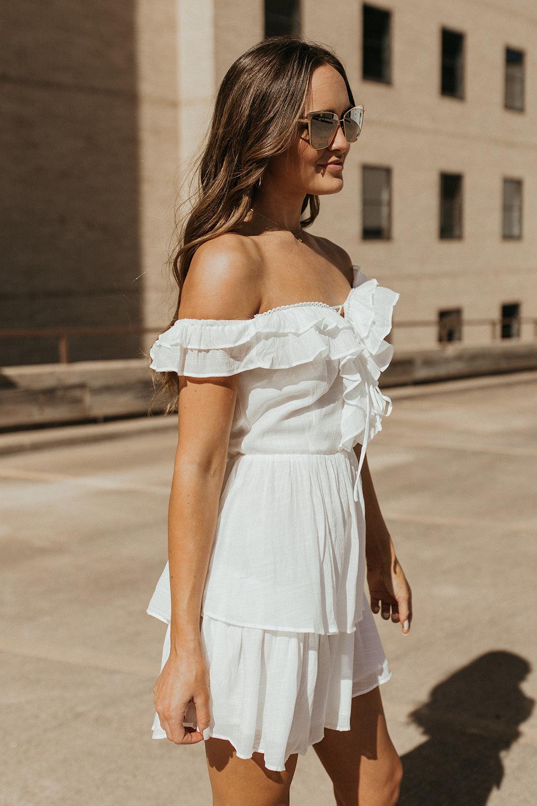 off shoulder white dress