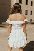 off shoulder white dress