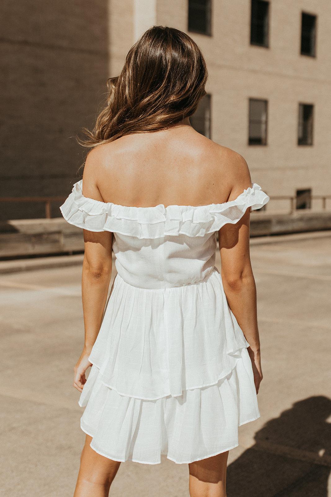 off shoulder white dress