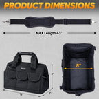 Heavy Duty Tool Bag with Multi-Pockets, Portable Tool Box Organizer StoraBag, with Adjustable Shoulder Strap and Ergonomic Handle (Black, 12" Standard Base)