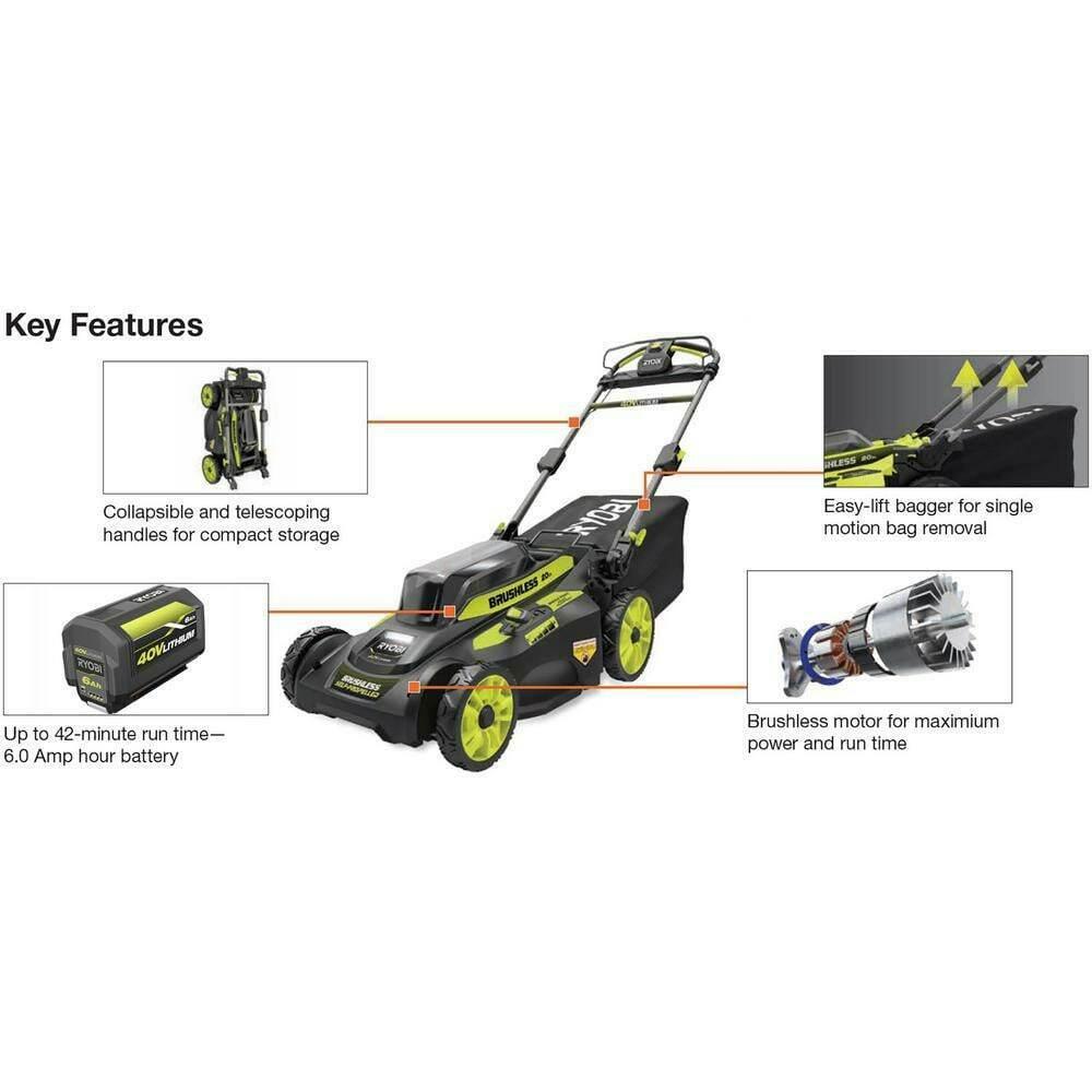 RYOBI Cordless Lawn Mower Walk Behind 40-Volt Brushless Battery Charger