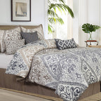 Nanshing Farren 7-Piece Damask Microfiber Bedding Comforter Set with Bonus Pillows, Taupe, Queen