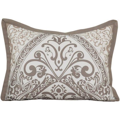 Nanshing Farren 7-Piece Damask Microfiber Bedding Comforter Set with Bonus Pillows, Taupe, Queen