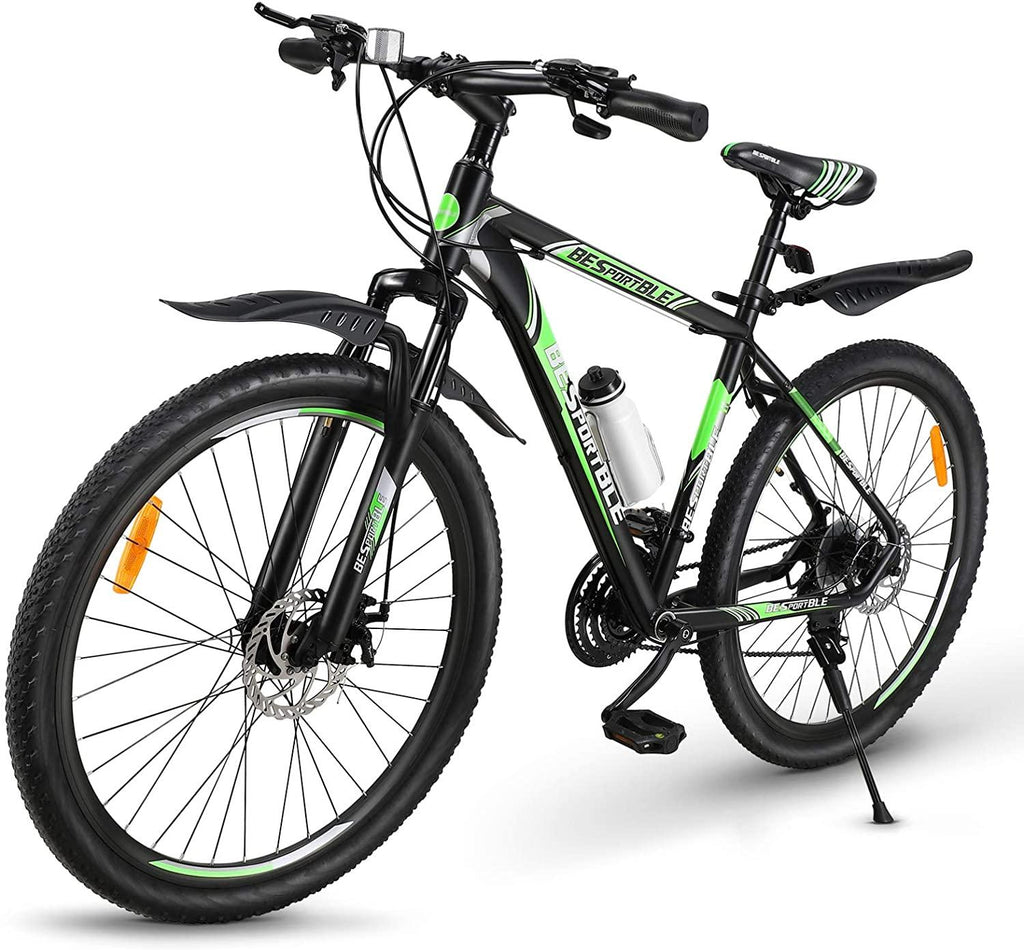 Mountain Bike, 21 Speeds Mountain Bicycle with Aluminum Frame Suspension Fork, 27.5 Inch Wheels Anti- Slip Bicycle, Derailleur System Mechanical Disc Brakes, Black Green