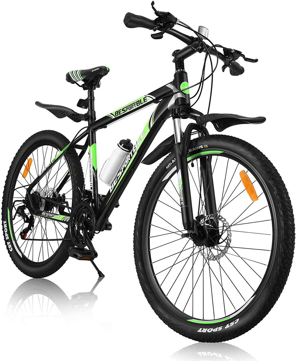 Mountain Bike, 21 Speeds Mountain Bicycle with Aluminum Frame Suspension Fork, 27.5 Inch Wheels Anti- Slip Bicycle, Derailleur System Mechanical Disc Brakes, Black Green