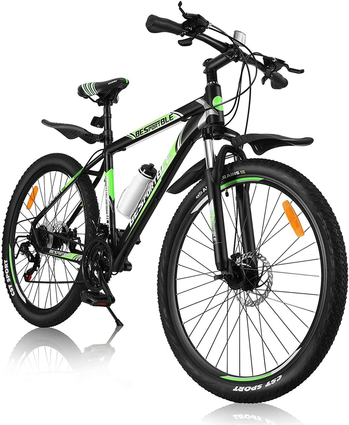 Mountain Bike, 21 Speeds Mountain Bicycle with Aluminum Frame Suspension Fork, 27.5 Inch Wheels Anti- Slip Bicycle, Derailleur System Mechanical Disc Brakes, Black Green